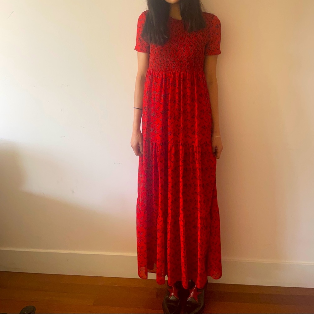 Maxi floral red peasant dress size S from Zara